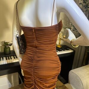 Oh Polly Caramel Strapless Dress